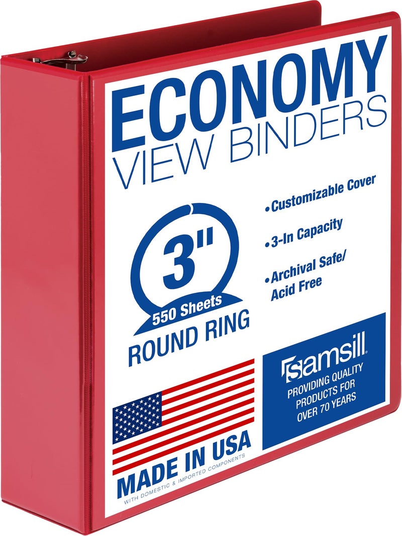 Samsill 3 Inch 3 Ring Binder Economy Round Ring Clear View Cover 550 Sheet Capacity for School Home Office Red - Image 2