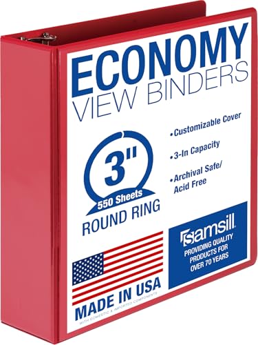 Samsill 3 Inch 3 Ring Binder Economy Round Ring Clear View Cover 550 Sheet Capacity for School Home Office Red - Image 1