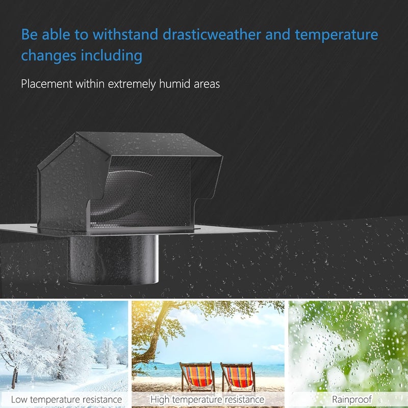 Hon&Guan 4 Inch Roof Vent Cap - Galvanized Steel Exhaust Vent with Damper, Black - Image 2