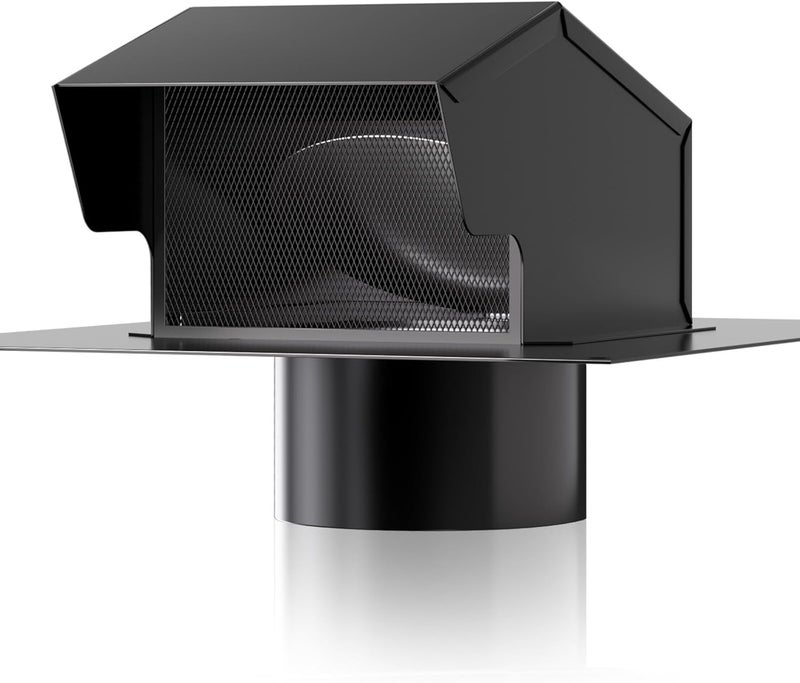 Hon&Guan 4 Inch Roof Vent Cap - Galvanized Steel Exhaust Vent with Damper, Black - Image 1