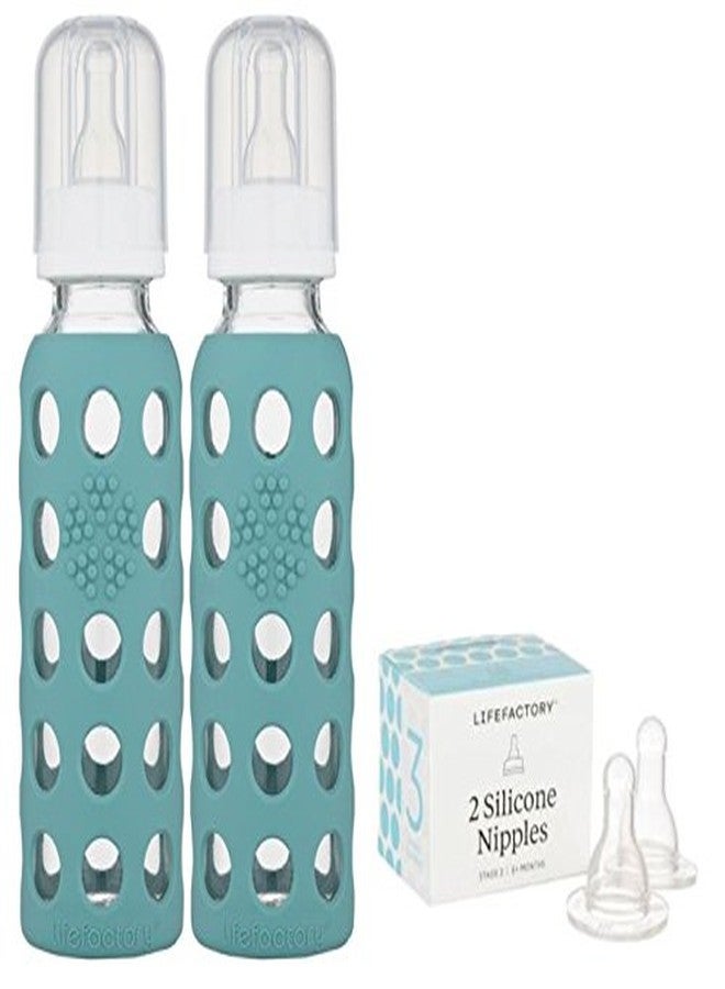 Lifefactory 9oz Glass Baby Bottle 2pk Bundle with 2 Stage 3 Nipples (Kale/Kale) - Image 1