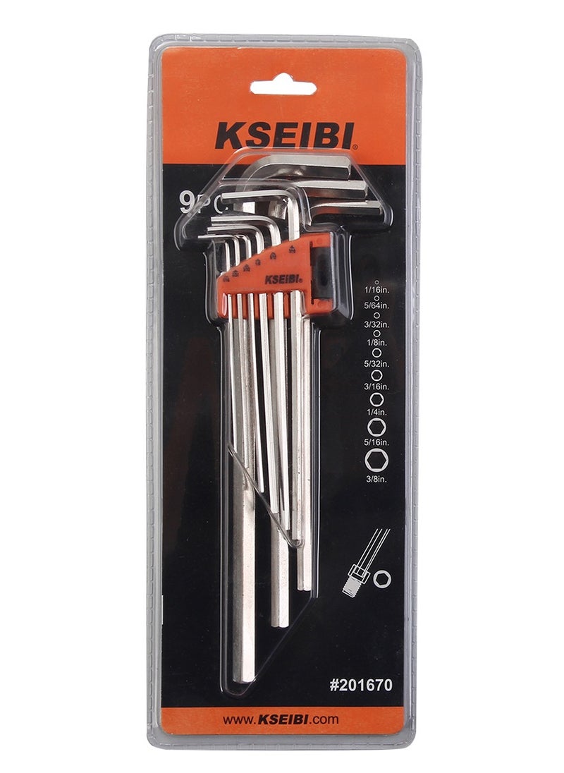 KSEIBI Hex Key Wrench Set Long 9-PC. SAE, Size 1/16"-3/8", Long Arm Ball End Hex Key Wrench Set for Damaged Fasteners, Standard, Rounded Bolts, Long End - Zeon Series, L-Wrenches for Tight Places, Orange.  - Image 5