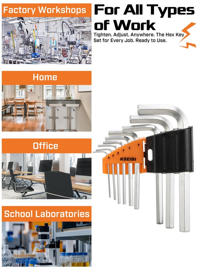 KSEIBI Hex Allen Key Wrench Set Long 9-PC. SAE, Size 1/16"-3/8", Long Arm Ball End Hex Key Wrench Set for Damaged Fasteners, Standard, Rounded Bolts, Long End - Zeon Series, L-Wrenches for Tight Places, Orange. - Image 4