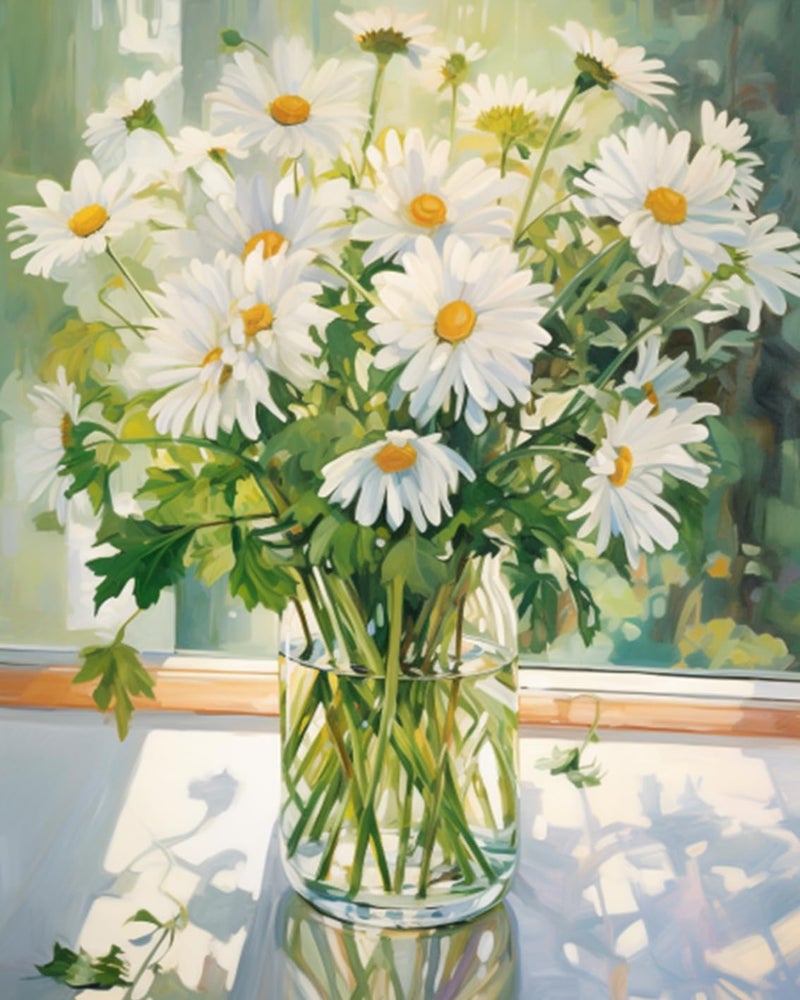 Tucocoo White Daisy DIY Paint by Numbers for Adults White Flowers with Green Leaves in Vase DIY Oil Painting Kits Canvas with Acrylic Paint Floral Plant Art 16x20 Inch Without Frame - Image 2