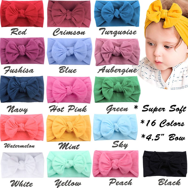 JOYOYO 16 Colors Soft Wide Turban Baby Headbands with 4.5 inches Hair Bow Headwraps for Baby Girls Infants Newborn Hair Accessories Toddlers Kids and Children - Image 3