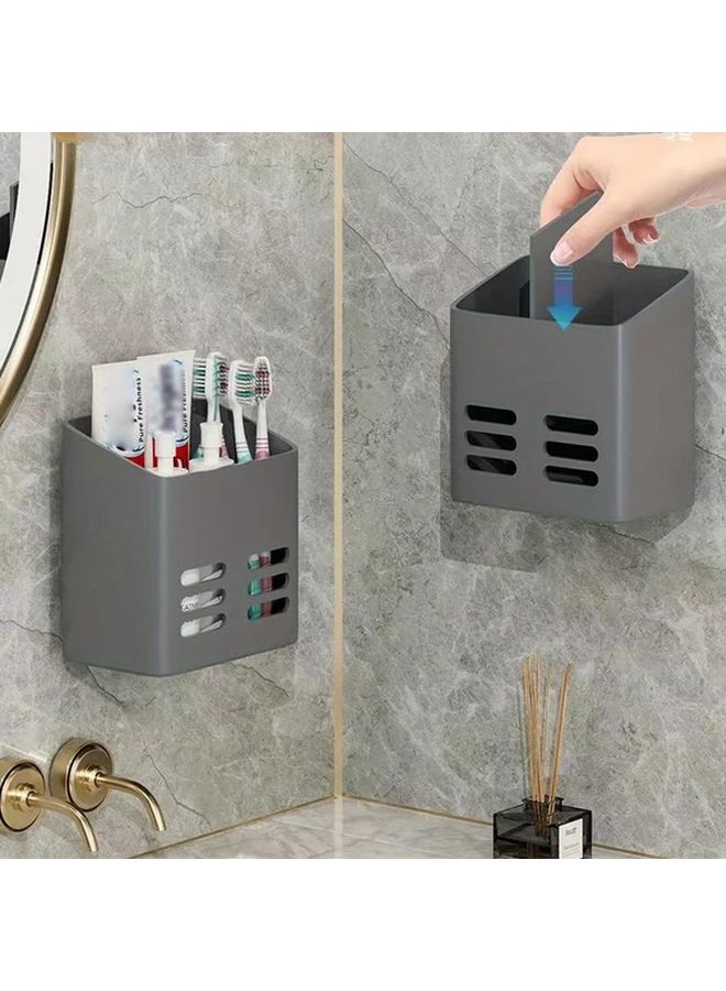 Gray Wall Mounted Utensil Holder With Drain Basket Rust Resistant Space Saving Punch Free Easy Install For Kitchen And Bathroom - Image 2
