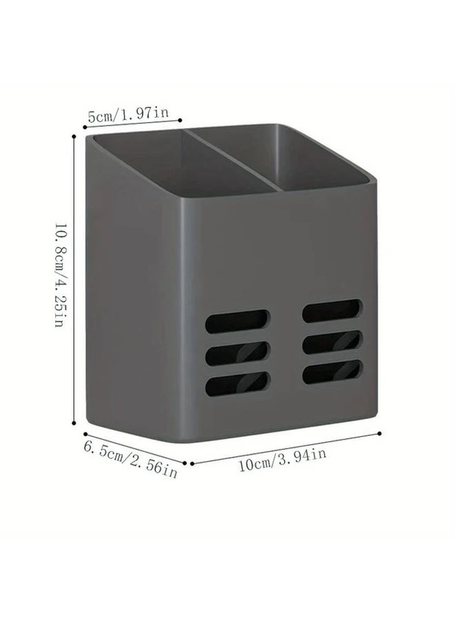 Gray Wall Mounted Utensil Holder With Drain Basket Rust Resistant Space Saving Punch Free Easy Install For Kitchen And Bathroom - Image 5