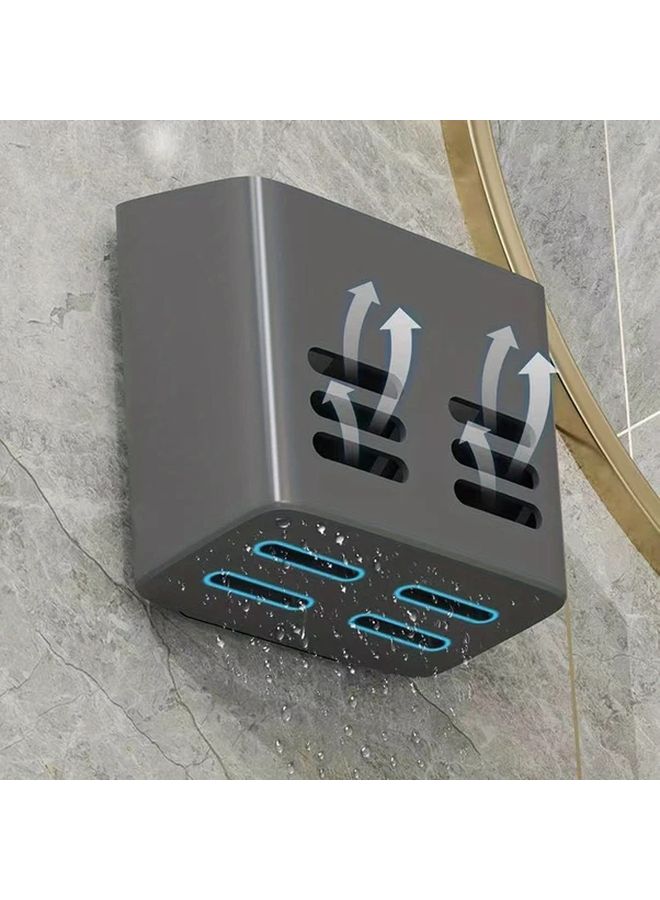 Gray Wall Mounted Utensil Holder With Drain Basket Rust Resistant Space Saving Punch Free Easy Install For Kitchen And Bathroom - Image 4