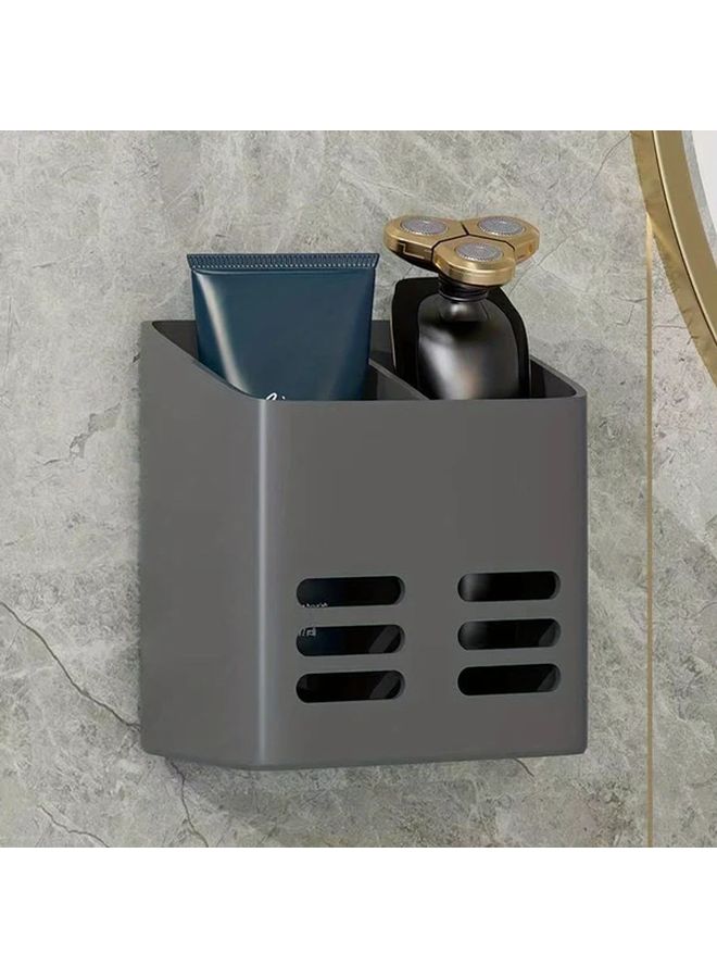 Gray Wall Mounted Utensil Holder With Drain Basket Rust Resistant Space Saving Punch Free Easy Install For Kitchen And Bathroom - Image 3