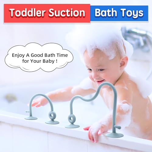 AiTuiTui Baby Sensory High Chair Suction Toys for Infant Toddlers 6 12 18 24 Months, Food Grade Silicone String with Oak Loop Montessori Educational Parent-Child Baby Bath Toy (Blue) - Image 4