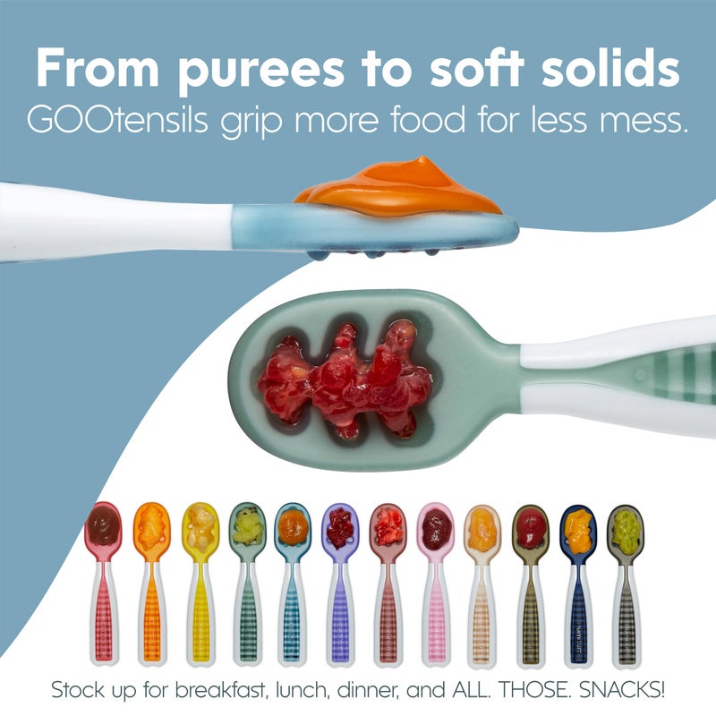 num nums NumNum Baby Spoons Set, Baby Essentials Pre-Spoon GOOtensils for 6+ Months, First Stage Self-Feeding Spoons for Baby Led Weaning (BLW), Silicone Toddler Utensils, BPA-Free, 2 Pack Beige/Mauve - Image 5