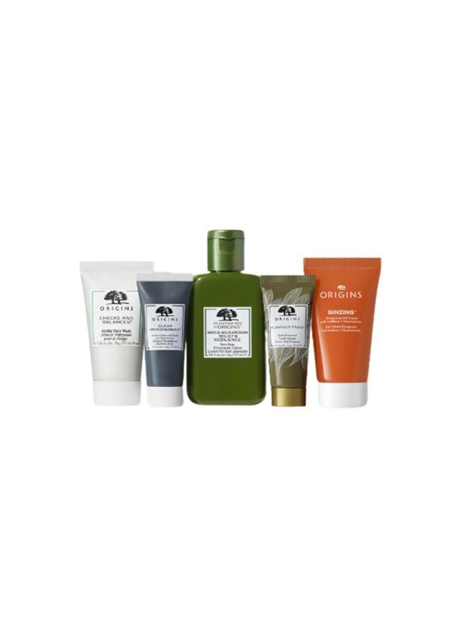 Origins Best Sellers Set for Women - 5 Pc 1oz Checks Face Wash, 3.8oz Lotion, 0.5oz Clear Charcoal Face Mask,1.62oz Serum, 1.69oz Moisturizer - Image 2