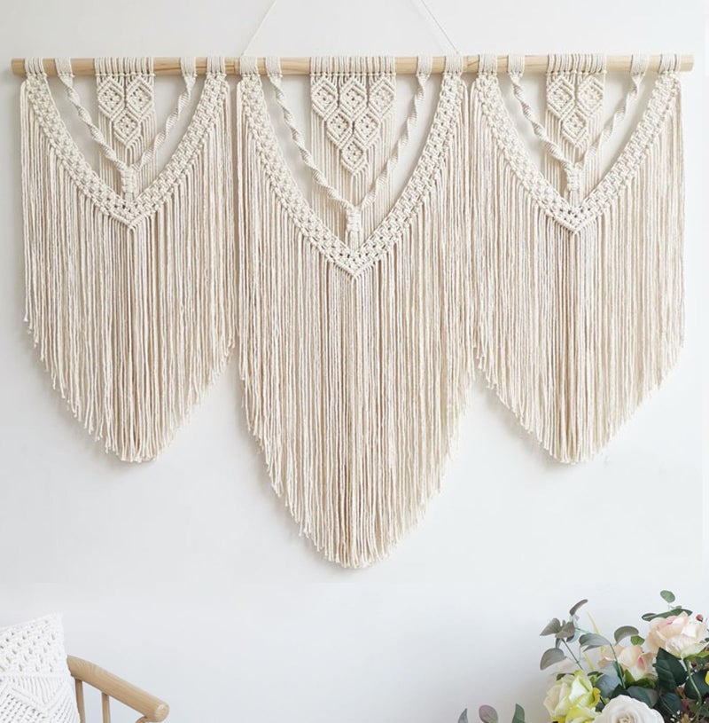Achart Macrame Wall Hanging Large Boho Wall Decor large wall art Wall Decor Living Room Macrame Tapestry Boho Decor for Bedroom BeigeC