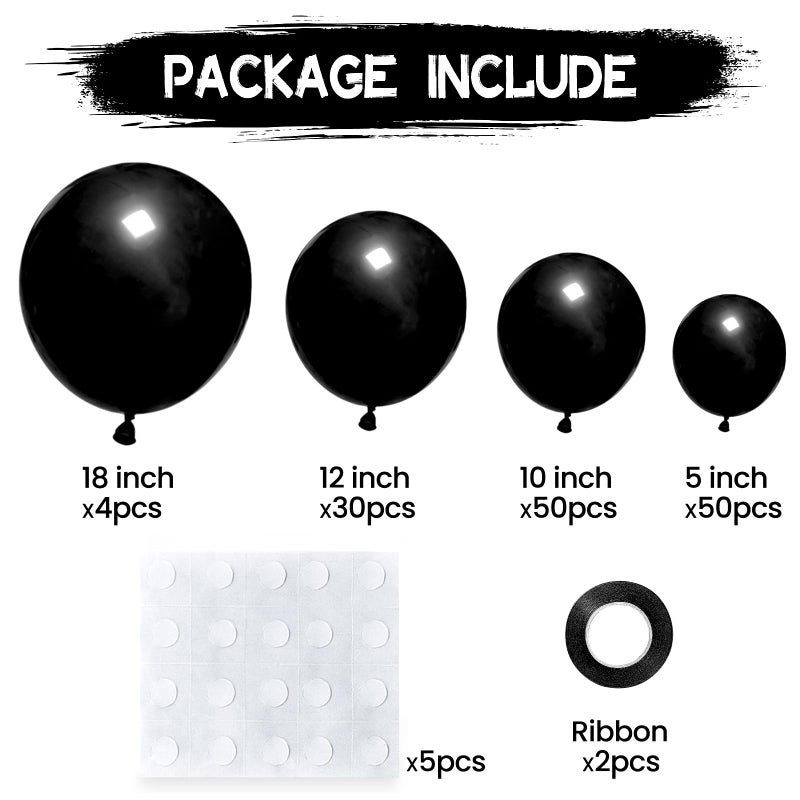 KUULBELA 134Pcs Black Balloons Different Sizes 5 10 12 18 Inch Black Balloon Garland Arch Kit, Latex Balloons for Birthday Wedding Baby Shower Party Decorations. - Image 2