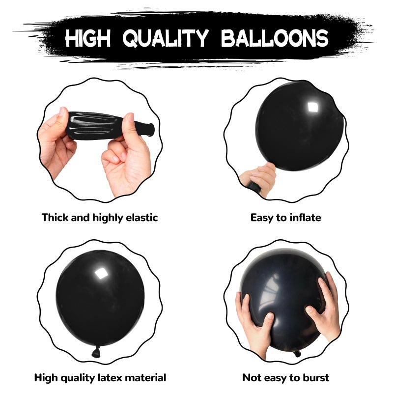 KUULBELA 134Pcs Black Balloons Different Sizes 5 10 12 18 Inch Black Balloon Garland Arch Kit, Latex Balloons for Birthday Wedding Baby Shower Party Decorations. - Image 3