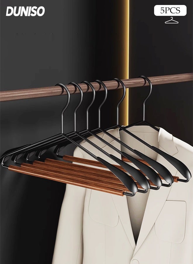 DUNISO 5 Pcs Wooden Hanger,Household Wrought Iron Wide-shoulder Clothes Support,Space Saving,Sturdy and Durable,for Coat, Sweater, Jackets, Pants,42.5*23cm - Image 1