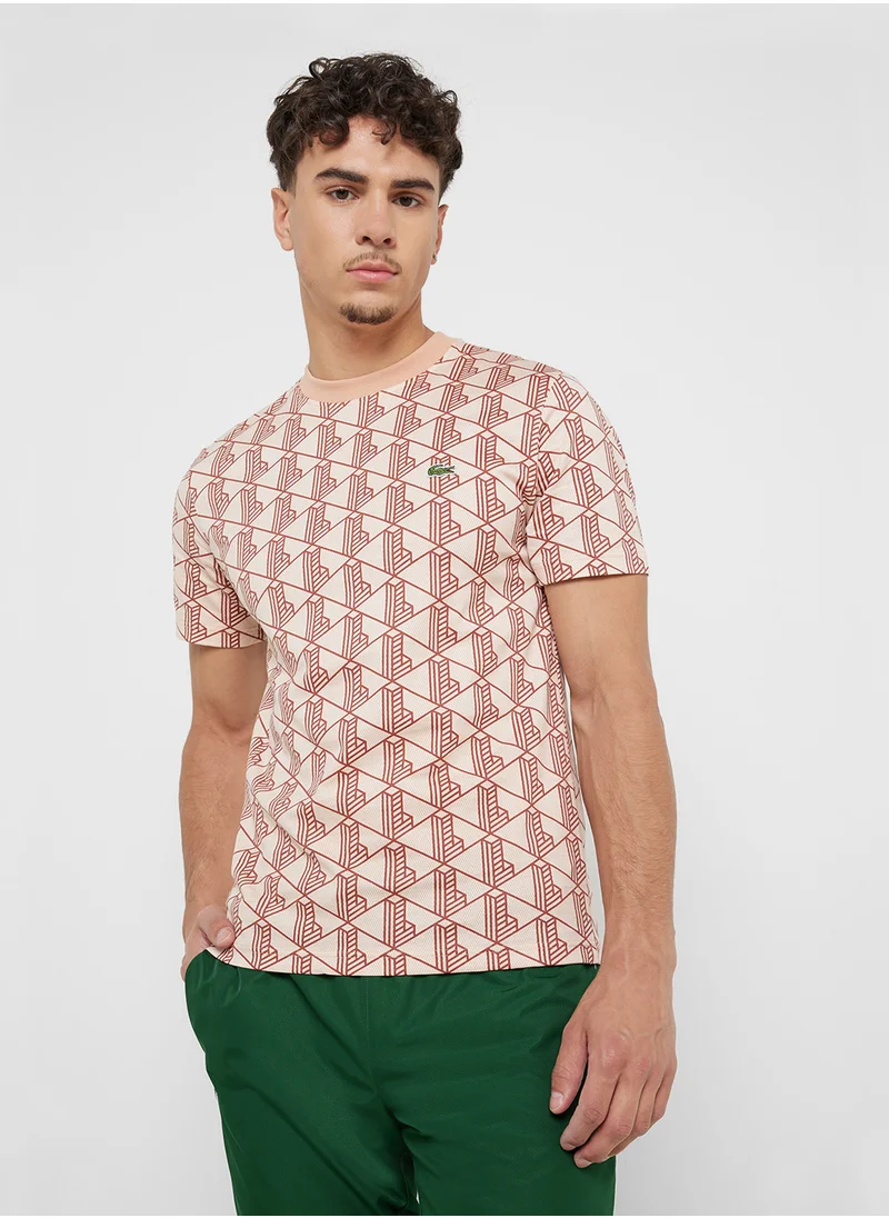 LACOSTE Striped Logo Deatiled T-Shirt