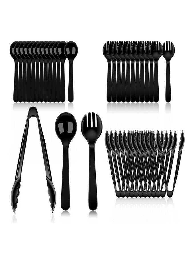 Dualshine 36 PCS Black Plastic Serving Utensils Includ Black Plastic Serving Spoons, Black Plastic Tongs and Black Plastic Forks,Disposable Serving Utensils for Party（12 Serving Utensil Set) - Image 1