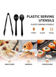 Dualshine 36 PCS Black Plastic Serving Utensils Includ Black Plastic Serving Spoons, Black Plastic Tongs and Black Plastic Forks,Disposable Serving Utensils for Party（12 Serving Utensil Set)  - Image 4