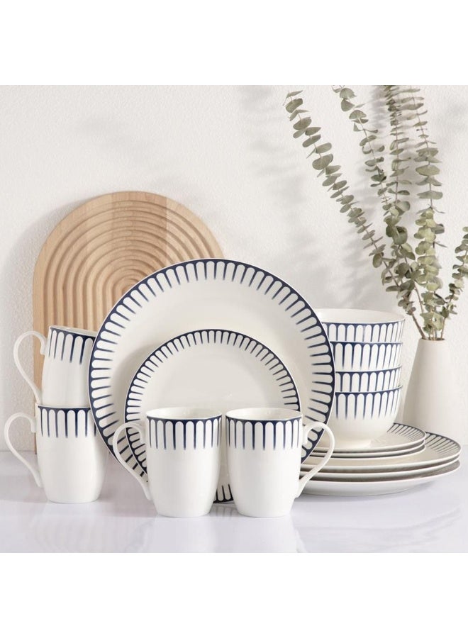 DANUBE HOME Eminence 16-Piece New Bone China Dinner Set - Elegant Tableware for 4, Includes 4 Dinner Plates (27CM), Side Plates (19CM), Bowls (14CM), and Mugs (360ML) - Image 1