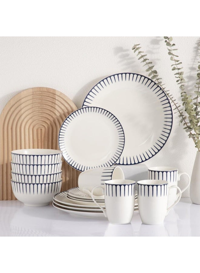DANUBE HOME Eminence 16-Piece New Bone China Dinner Set - Elegant Tableware for 4, Includes 4 Dinner Plates (27CM), Side Plates (19CM), Bowls (14CM), and Mugs (360ML) - Image 3