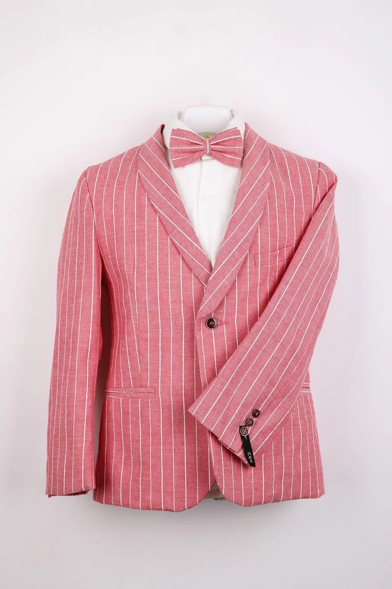 Nexactive Striped Linen Kids Youth Seasonal Suit Graduation Prom Festive Wedding Groom Suit Set 4 Pieces NX-50091