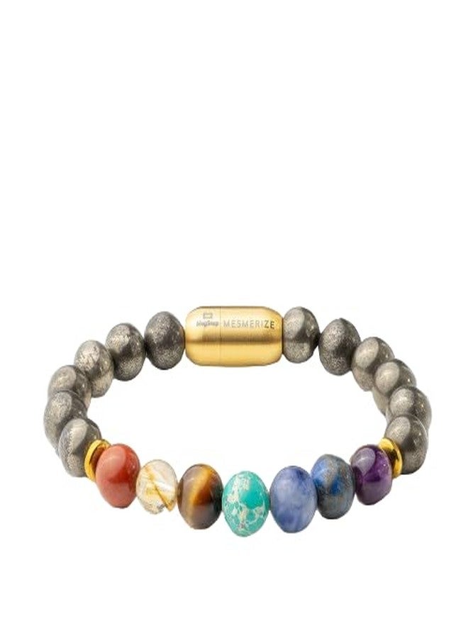 Mesmerize Patented and Certified 7 Chakra Healing Bracelet Collection with MagSnap Closure Unisex | 7 Chakra Bracelets Online For Men and Women (Money Pyrite 7 Chakras, L) - Image 1