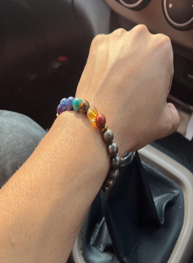 Mesmerize Patented and Certified 7 Chakra Healing Bracelet Collection with MagSnap Closure Unisex | 7 Chakra Bracelets Online For Men and Women (Money Pyrite 7 Chakras, L) - Image 3