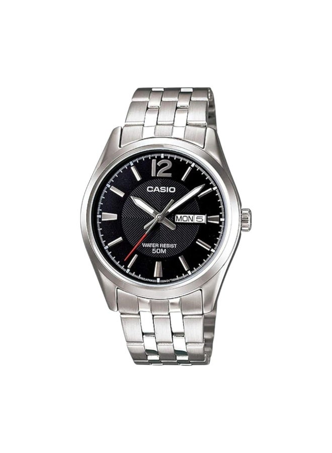Casio MTP-1335D-1AVDF Men’s Analog Watch – Black Dial, Silver Stainless-Steel Bracelet, Day & Date Display, Classic Elegant Design - Image 1