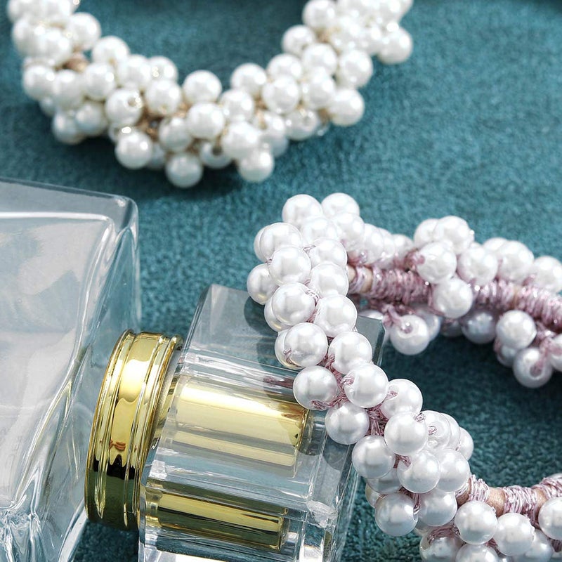 Brinie Pearl Hair Ties Champagne Elastic Scrunchies Stretchy Bands Bead Ropes Hair Accessories for Women and Girls (Pack of 3) (set1) - Image 4