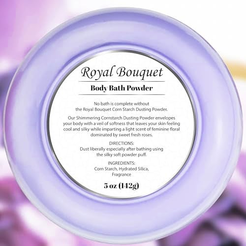 R-NEU Body Powder for Women with Powder Puff, 100% Talc-Free, Elegant Royal Bouquet Scented Dusting Powder, After Bath for Soft Skin, Extra Large, 1 Pack (5oz) - Image 3
