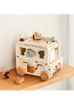 General Montessori Wooden Bus montessori educational toys for kids learning sensory toys for children busy Box, Beige  - Image 5