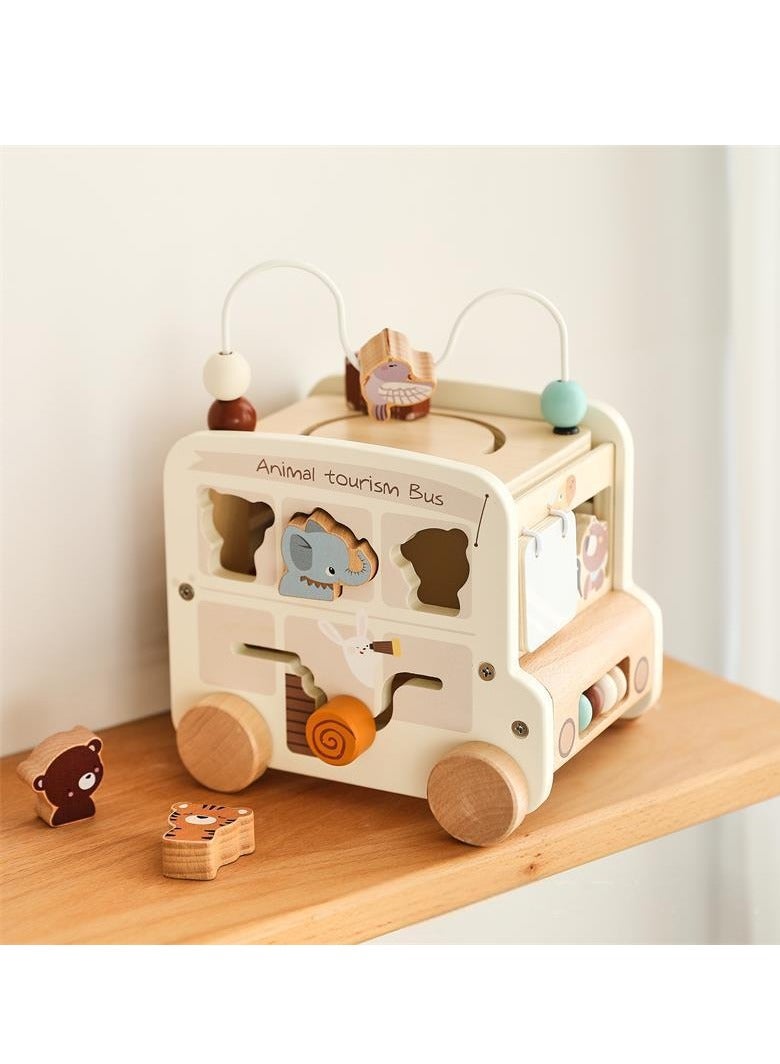 general Montessori Wooden Bus montessori educational toys for kids learning sensory toys for children busy Box, Beige - Image 5