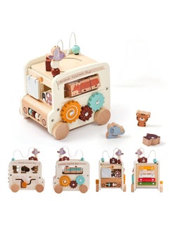 General Montessori Wooden Bus montessori educational toys for kids learning sensory toys for children busy Box, Beige  - Image 1