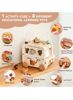 General Montessori Wooden Bus montessori educational toys for kids learning sensory toys for children busy Box, Beige  - Image 2