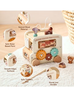 General Montessori Wooden Bus montessori educational toys for kids learning sensory toys for children busy Box, Beige  - Image 3
