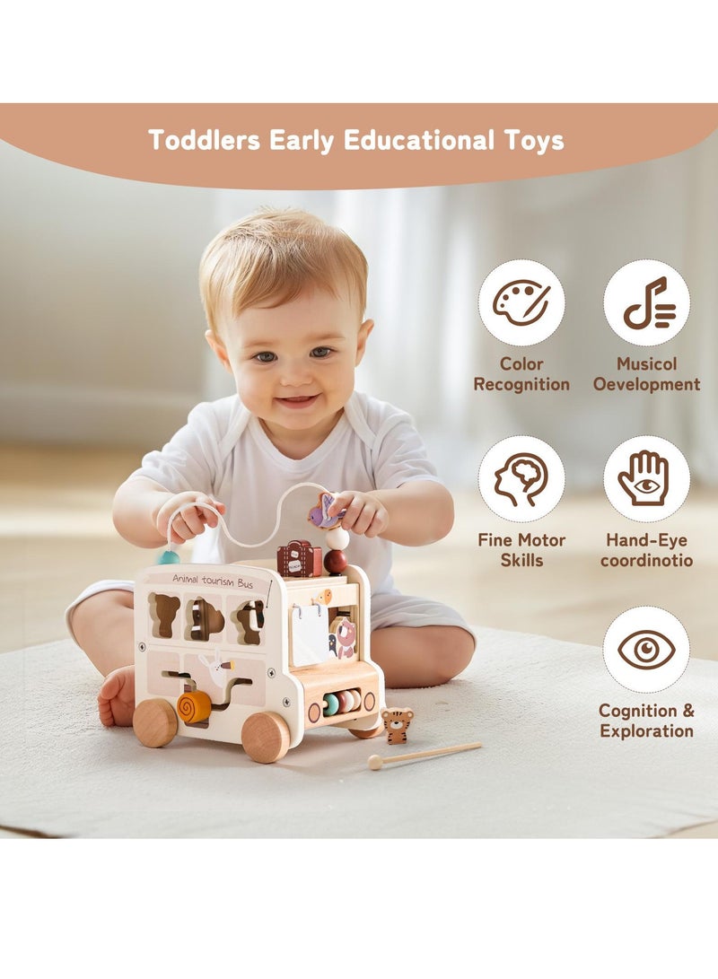 general Montessori Wooden Bus montessori educational toys for kids learning sensory toys for children busy Box, Beige - Image 4