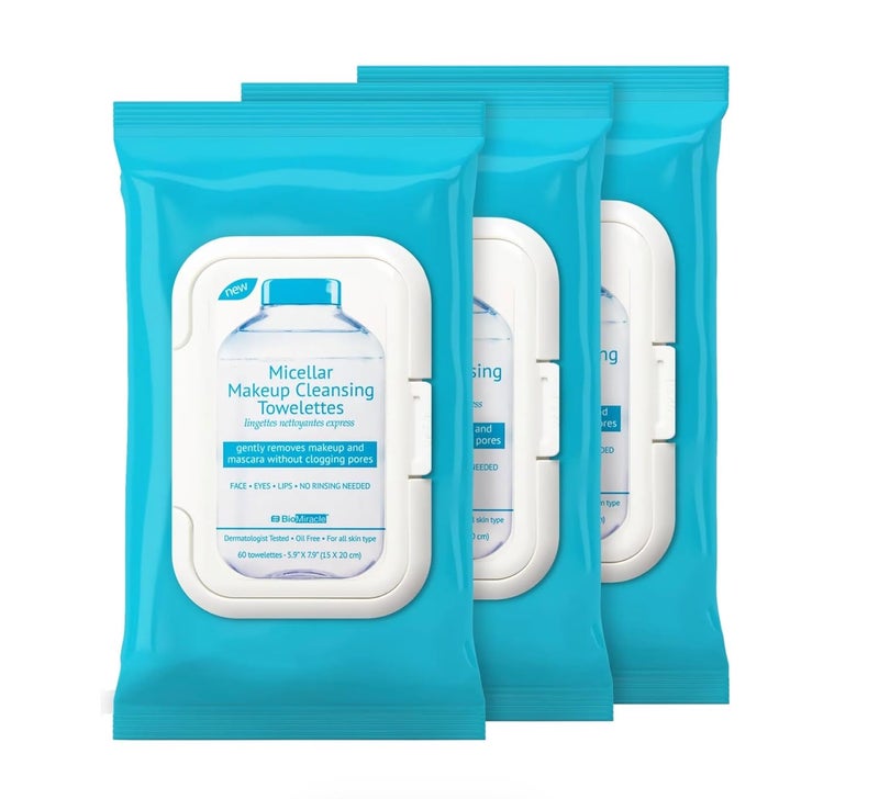 BioMiracle BioMiracle Micellar Makeup Cleansing Towelettes 3 Pack180 Towelettes  No Alcohol No Color No Silicone Oil 