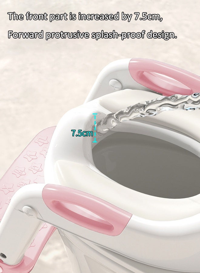 Aissiora Potty Training Seat, Kids Toilet Training Seat with Step Stool, Foldable Portable Potty Chair with Adjustable Height Ladder Guard Handle Soft Cushion White for Baby Toddler Boys Girls - Image 5