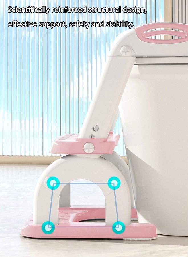 Aissiora Potty Training Seat, Kids Toilet Training Seat with Step Stool, Foldable Portable Potty Chair with Adjustable Height Ladder Guard Handle Soft Cushion White for Baby Toddler Boys Girls - Image 4