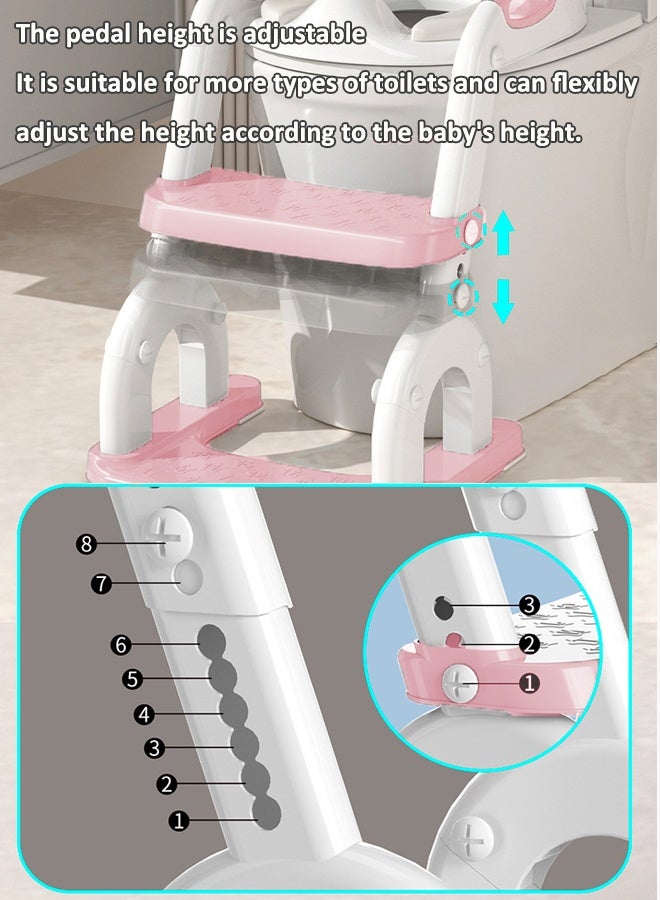 Aissiora Potty Training Seat, Kids Toilet Training Seat with Step Stool, Foldable Portable Potty Chair with Adjustable Height Ladder Guard Handle Soft Cushion White for Baby Toddler Boys Girls - Image 3