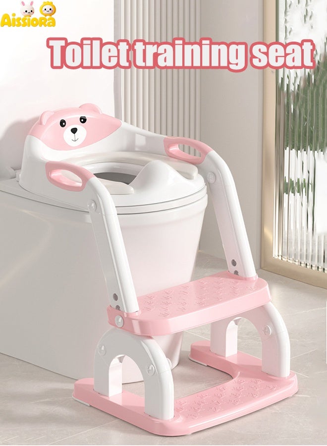 Aissiora Potty Training Seat, Kids Toilet Training Seat with Step Stool, Foldable Portable Potty Chair with Adjustable Height Ladder Guard Handle Soft Cushion White for Baby Toddler Boys Girls - Image 1