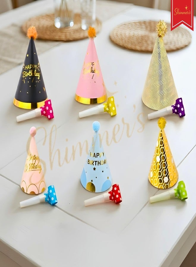 Shimmers Birthday Celebration Set of 12, Multicolor Cone Hats with Party Blowouts for Kids Adults, Fun Photo Booth Props Return Gift Accessories - Image 5
