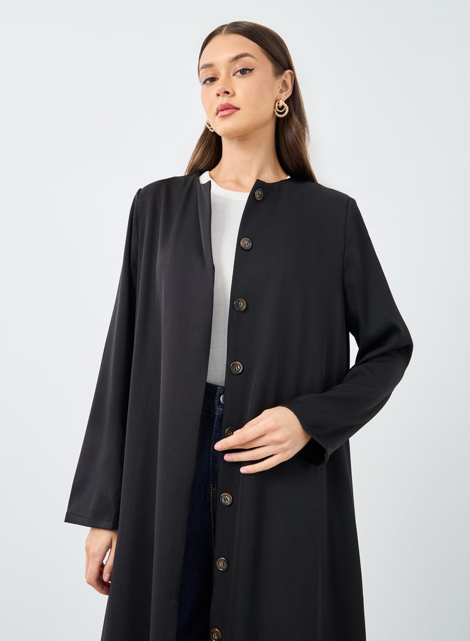 ستايلي عباية مفتوحة بياقة مستديرة وأزرار - Image 3
