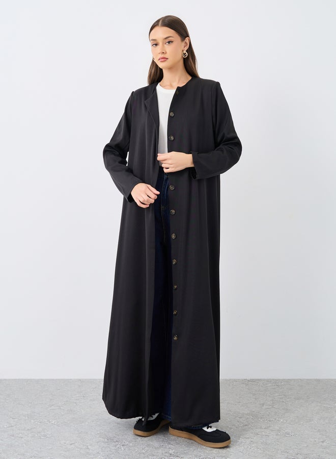 ستايلي عباية مفتوحة بياقة مستديرة وأزرار - Image 2