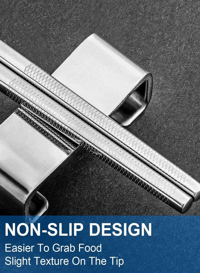 FOFAYU Metal Chopsticks Reusable 2 Pairs Titanium Plated Stainless Steel Chopsticks with Holder, Dishwasher Safe Non-Slip Japanese Style Chop Sticks Present Set (Blue Silver) - Image 4