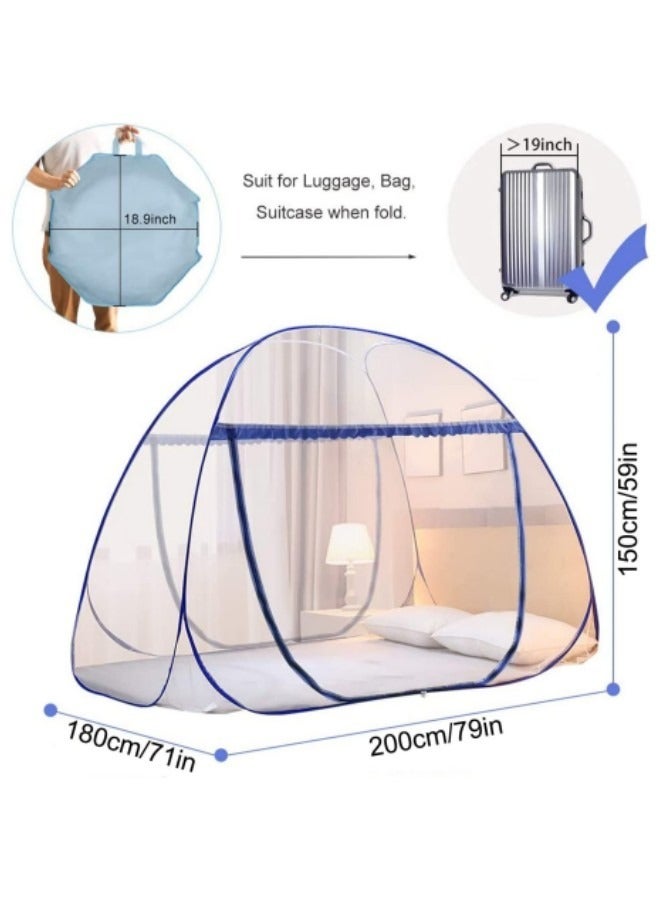GGEROU Mosquito Net,Yurt Mosquito Net,Portable Mosquito Net,Pop Up Bed Net Tent with Bottom,Folding Design Bed Canopy,Double Door Zip Portable Tent(Blue 150*200*150cm) - Image 3