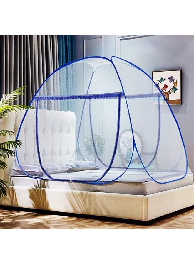 GGEROU Mosquito Net,Yurt Mosquito Net,Portable Mosquito Net,Pop Up Bed Net Tent with Bottom,Folding Design Bed Canopy,Double Door Zip Portable Tent(Blue 150*200*150cm) - Image 2