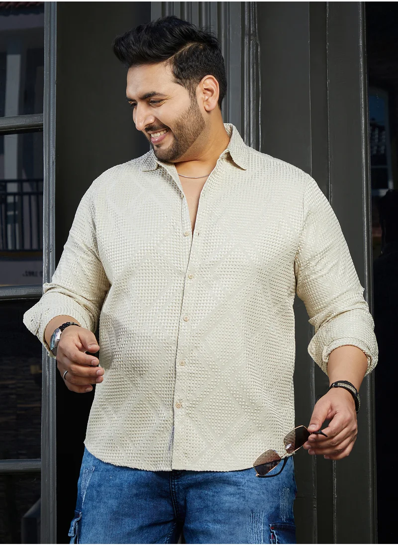Instafab Plus Instafab Plus Men's Lime Grey Shard-Tactile Shirt For Casual Wear | Spread Collar | Long Cuffed Sleeves | Button Closure | Plus Size Shirt Crafted With Comfort Fit For Everyday Wear