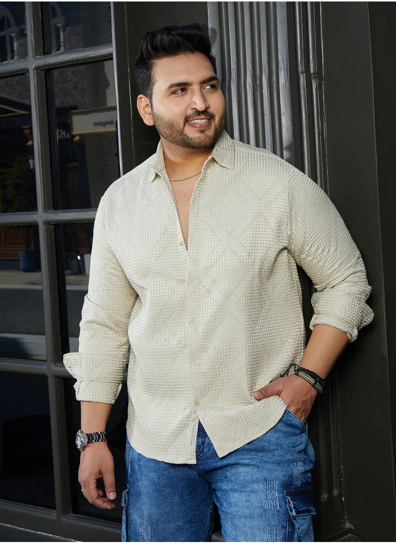 Instafab Plus Instafab Plus Men's Lime Grey Shard-Tactile Shirt For Casual Wear | Spread Collar | Long Cuffed Sleeves | Button Closure | Plus Size Shirt Crafted With Comfort Fit For Everyday Wear